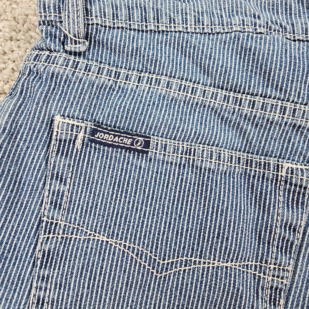 Vintage Jordache Railroad Denim Shorts Blue White High Waisted Size 13/14 108640